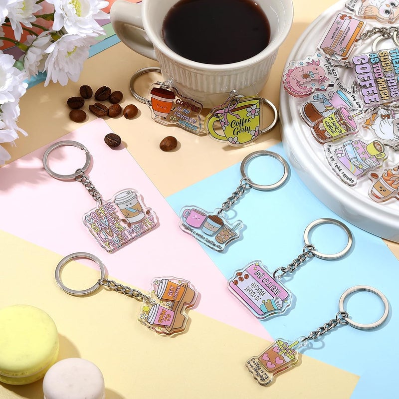 Equsion 100 Pcs Valentine's Day Coffee Lovers Gifts Keychain Bulk, 20 Style Cute Novelty Acrylic Key Chains, Funny Coffee Keychain for Men Women, Coworkers, Barista, Goodie Bag Fillers, Club Prizes - Image 2